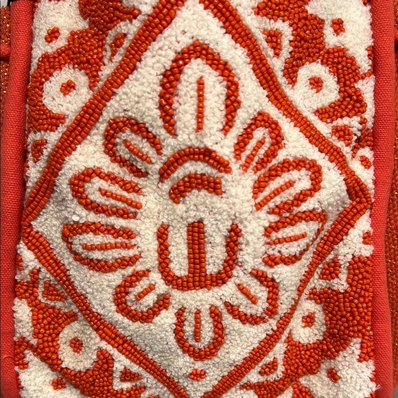 American & Beyond |Orange Beaded Mini Tote/Bucket Bag w/ Beaded Crossbody Strap - Picture 4 of 11